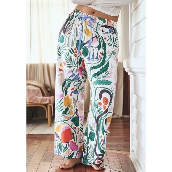 Anthropologie Other - Anthropologie Megan Galante Floral Birds Wide Leg Lounge Pants Size Small